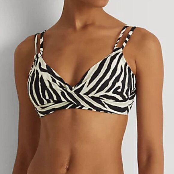 Ralph Lauren LRL Women’s 4 Zebra Stripe Brown Black White Twist Underwire Bikini - Picture 1 of 16